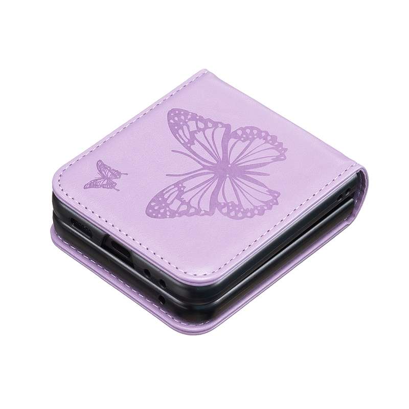 For Samsung Galaxy Z Flip6 Embossing Two Butterflies Leather Phone Case(Purple)