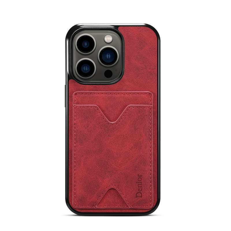 For iPhone 15 Pro Max Denior PU Back Cover Card Slot Holder Phone Case(Grey)