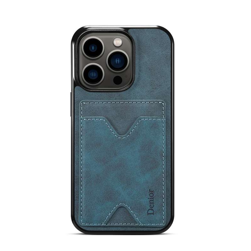 For iPhone 15 Pro Max Denior PU Back Cover Card Slot Holder Phone Case(Grey)