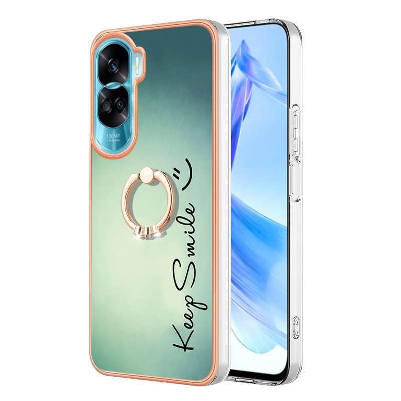 For Honor 90 Lite 5G Electroplating Dual-side IMD Phone Case with Ring Holder(Smile)