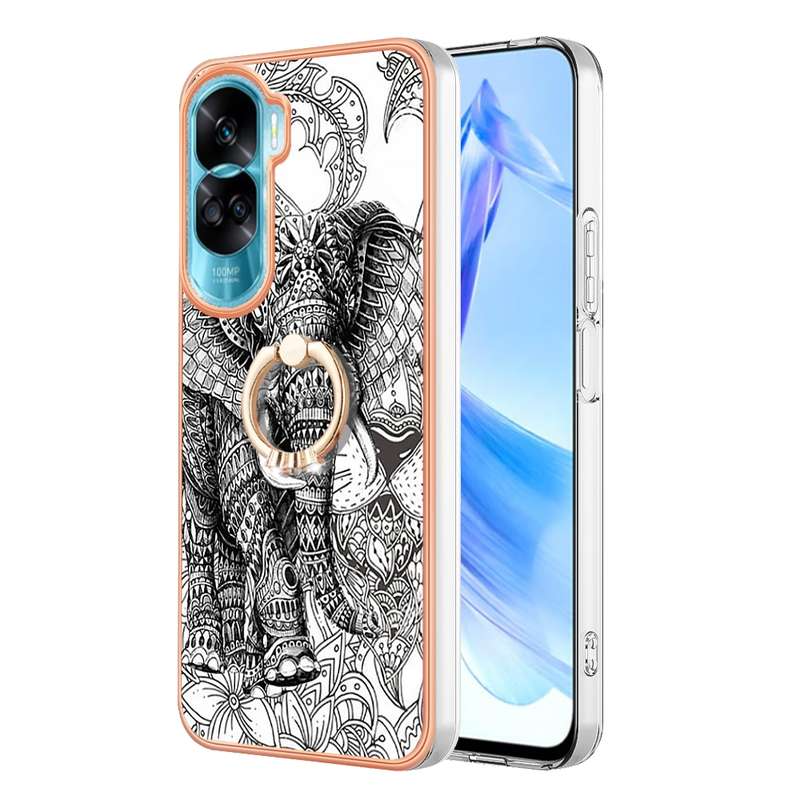 For Honor 90 Lite 5G Electroplating Dual-side IMD Phone Case with Ring Holder(Smile)