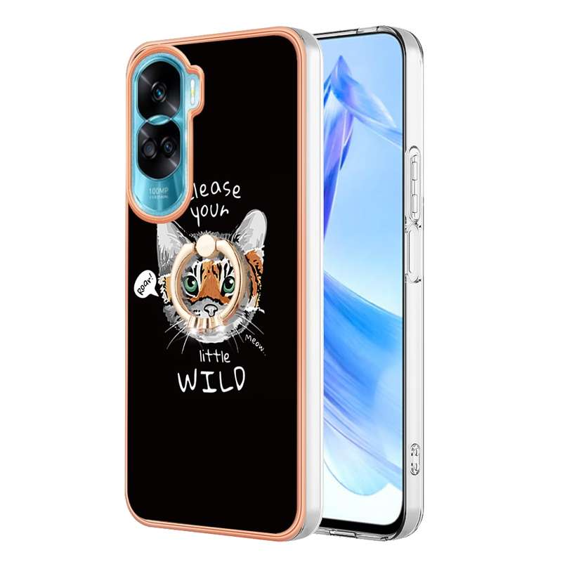 For Honor 90 Lite 5G Electroplating Dual-side IMD Phone Case with Ring Holder(Smile)