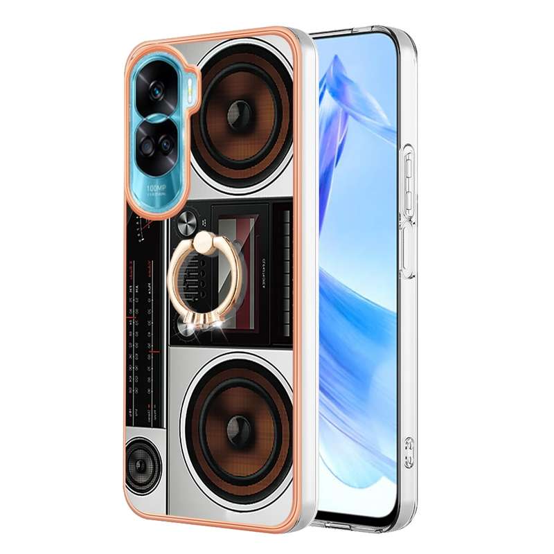 For Honor 90 Lite 5G Electroplating Dual-side IMD Phone Case with Ring Holder(Smile)
