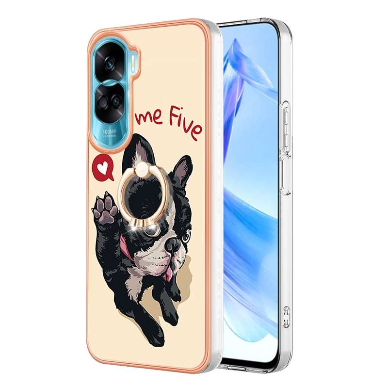 For Honor 90 Lite 5G Electroplating Dual-side IMD Phone Case with Ring Holder(Smile)