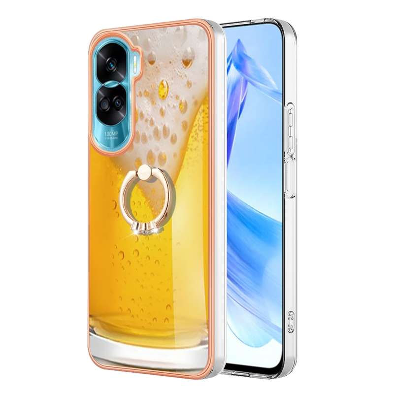 For Honor 90 Lite 5G Electroplating Dual-side IMD Phone Case with Ring Holder(Smile)