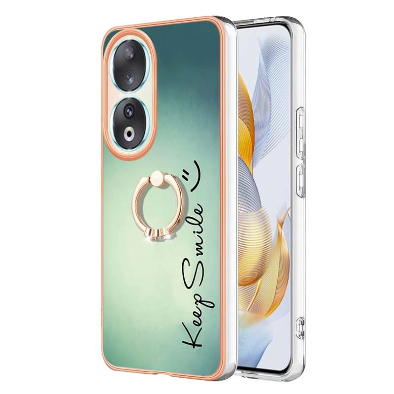 For Honor 90 5G Electroplating Dual-side IMD Phone Case with Ring Holder(Natural Growth)