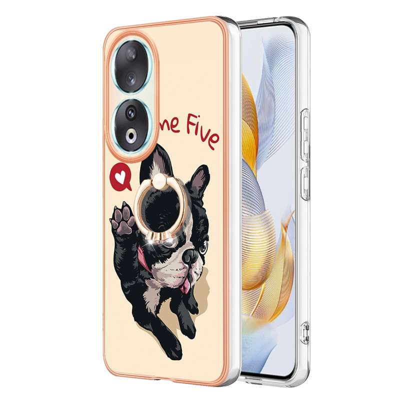 For Honor 90 5G Electroplating Dual-side IMD Phone Case with Ring Holder(Natural Growth)
