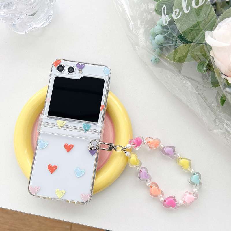 For Samsung Galaxy Z Flip5 Transparent PC All Inclusive Hinge Folding Phone Case with Bracelet(Color