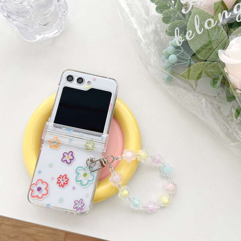 For Samsung Galaxy Z Flip5 Transparent PC All Inclusive Hinge Folding Phone Case with Bracelet(Color