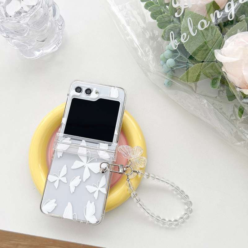 For Samsung Galaxy Z Flip5 Transparent PC All Inclusive Hinge Folding Phone Case with Bracelet(Color