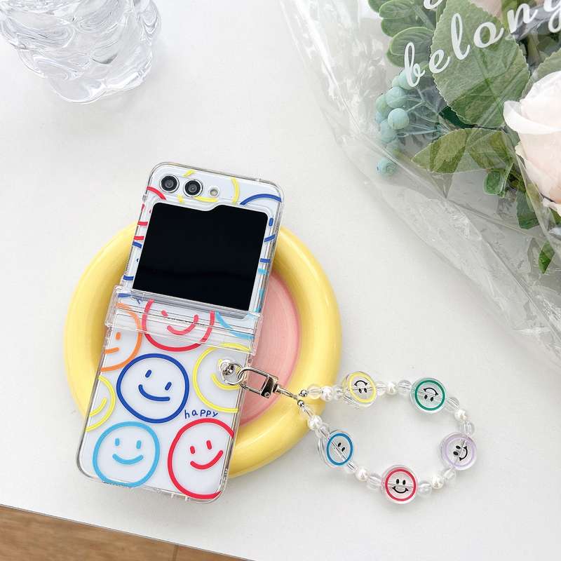 For Samsung Galaxy Z Flip5 Transparent PC All Inclusive Hinge Folding Phone Case with Bracelet(Color