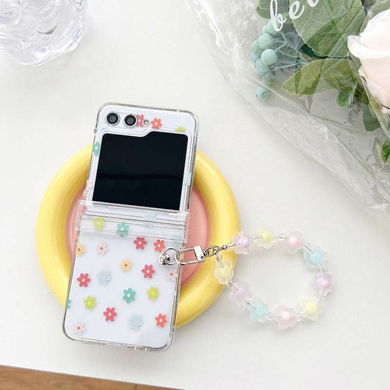For Samsung Galaxy Z Flip5 Transparent PC All Inclusive Hinge Folding Phone Case with Bracelet(Color