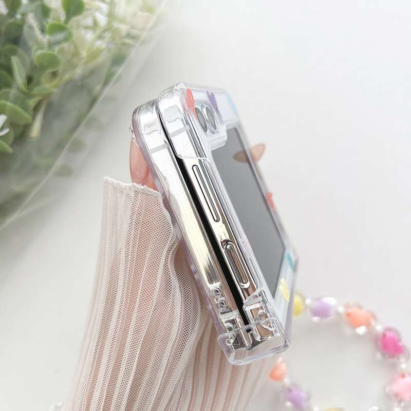 For Samsung Galaxy Z Flip5 Transparent PC All Inclusive Hinge Folding Phone Case with Bracelet(Color