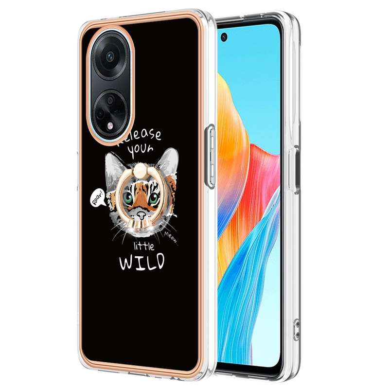 For OPPO A98 Electroplating Dual-side IMD Phone Case with Ring Holder(Smile)