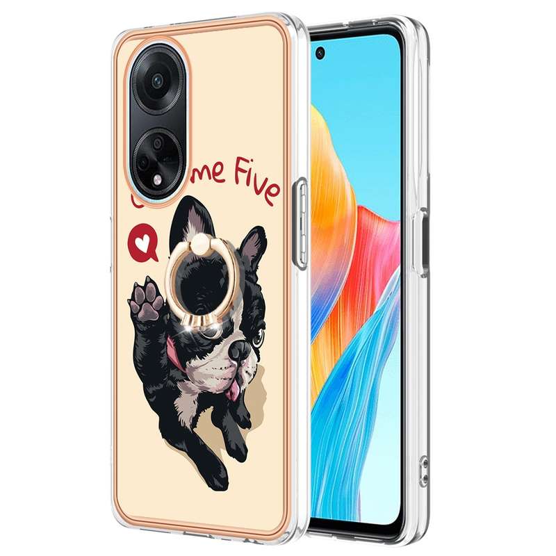 For OPPO A98 Electroplating Dual-side IMD Phone Case with Ring Holder(Smile)
