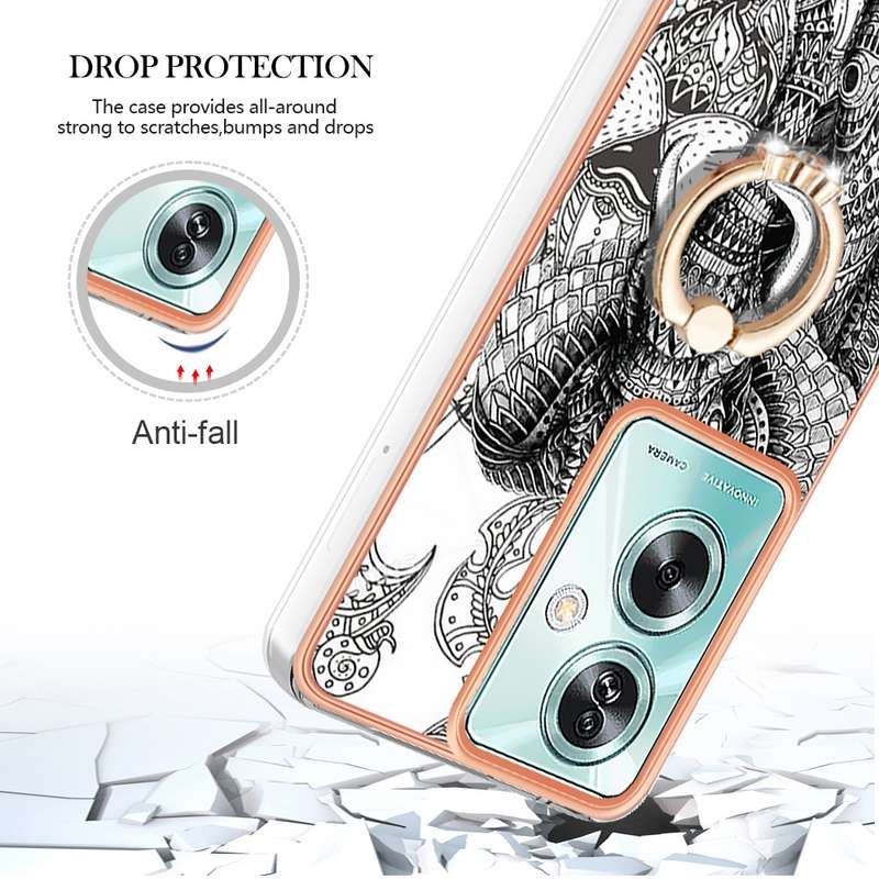 For OPPO A79 5G Global Electroplating Dual-side IMD Phone Case with Ring Holder(Totem Elephant)