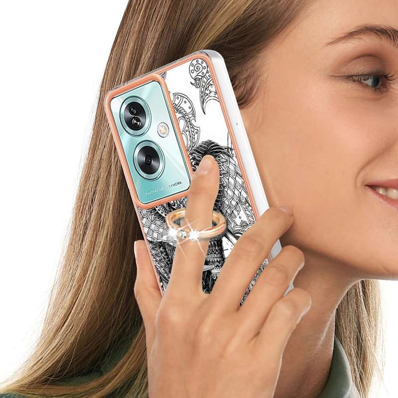 For OPPO A79 5G Global Electroplating Dual-side IMD Phone Case with Ring Holder(Totem Elephant)