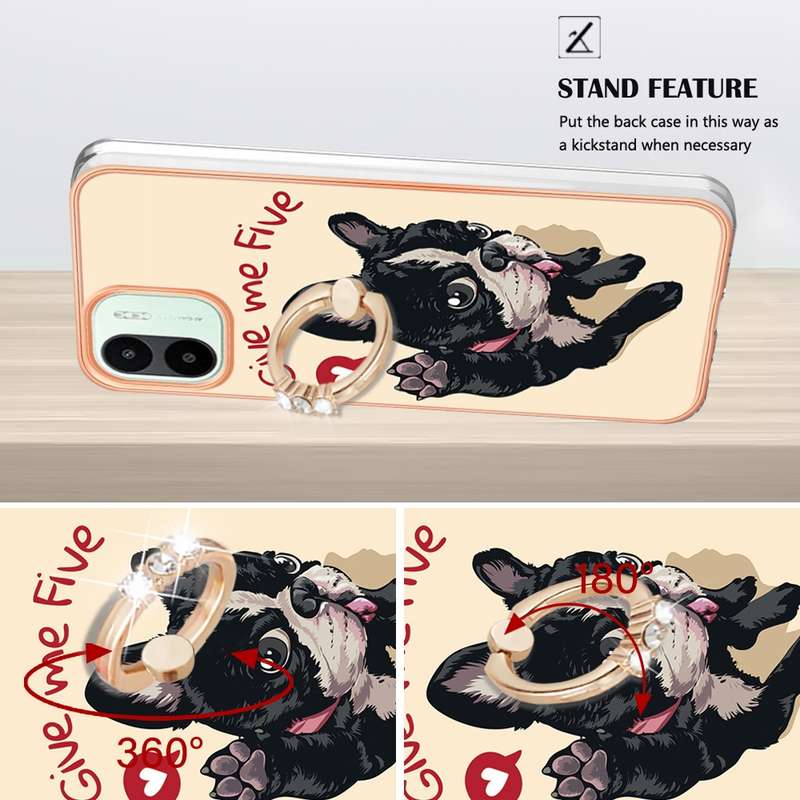 For Xiaomi Redmi A1 Electroplating Dual-side IMD Phone Case with Ring Holder(Lucky Dog)