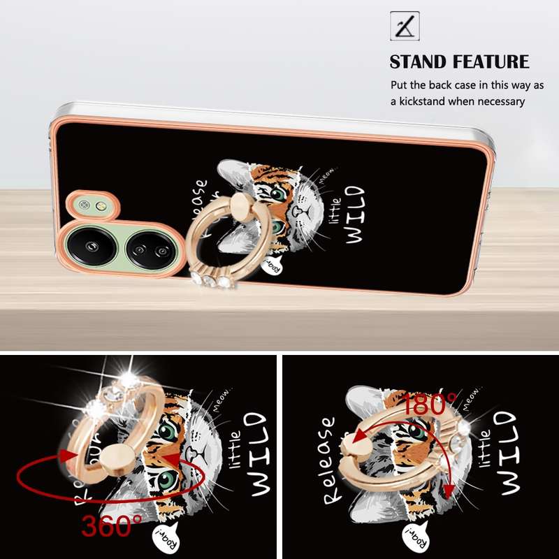 For Xiaomi Redmi 13C 4G Electroplating Dual-side IMD Phone Case with Ring Holder(Natural Growth