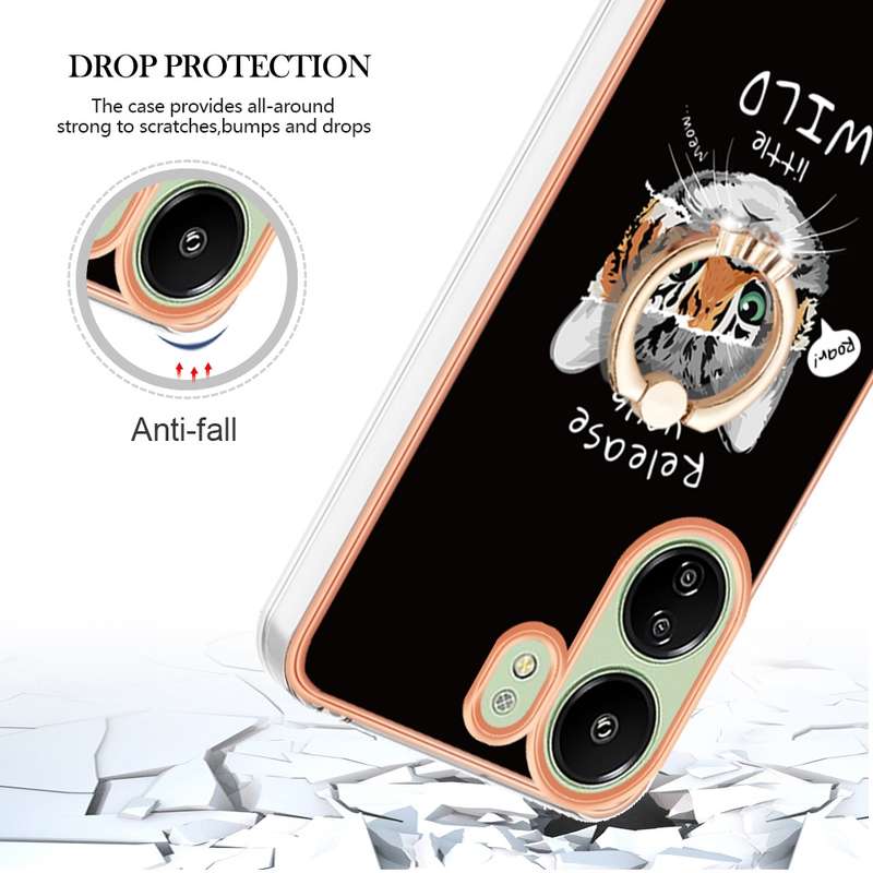 For Xiaomi Redmi 13C 4G Electroplating Dual-side IMD Phone Case with Ring Holder(Natural Growth