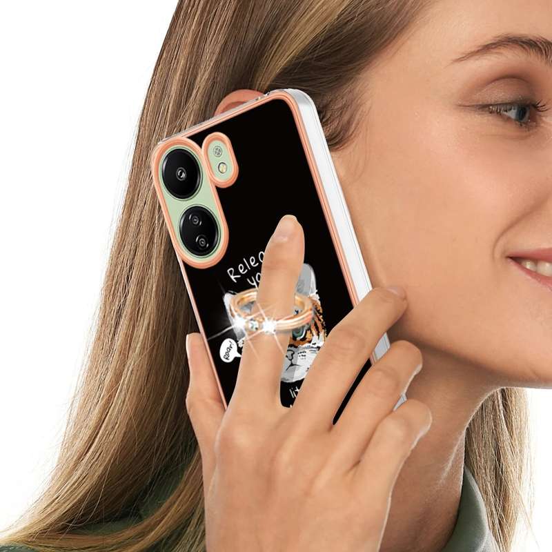 For Xiaomi Redmi 13C 4G Electroplating Dual-side IMD Phone Case with Ring Holder(Natural Growth