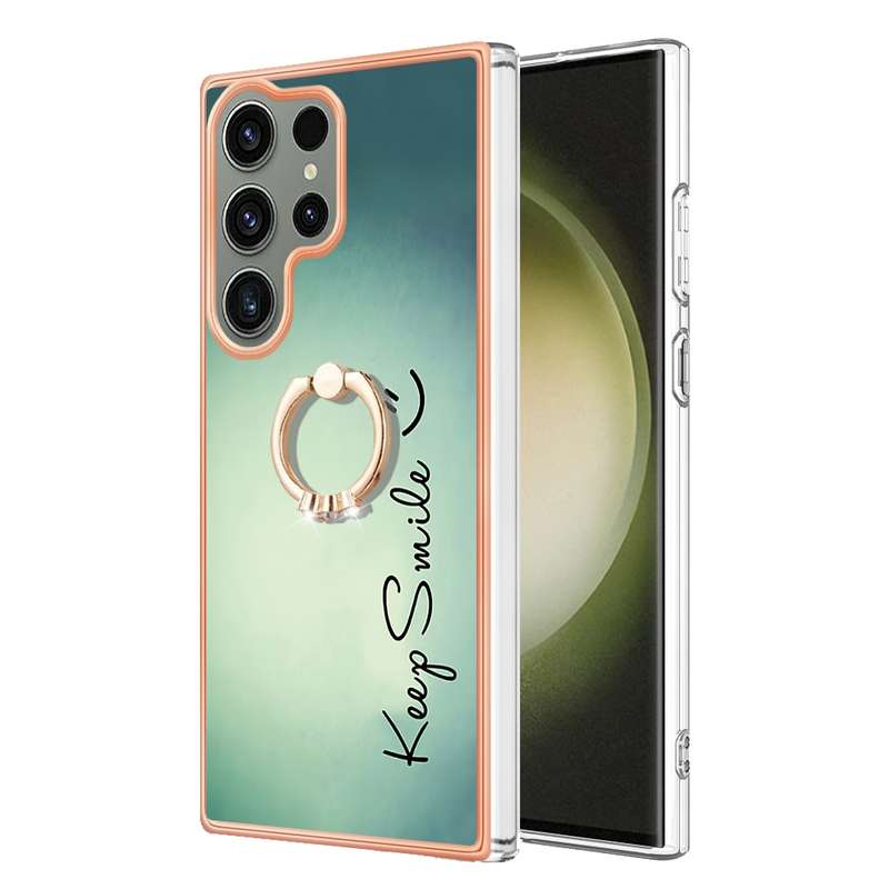 For Samsung Galaxy S23 Ultra 5G Electroplating Dual-side IMD Phone Case with Ring Holder(Leopard Pri