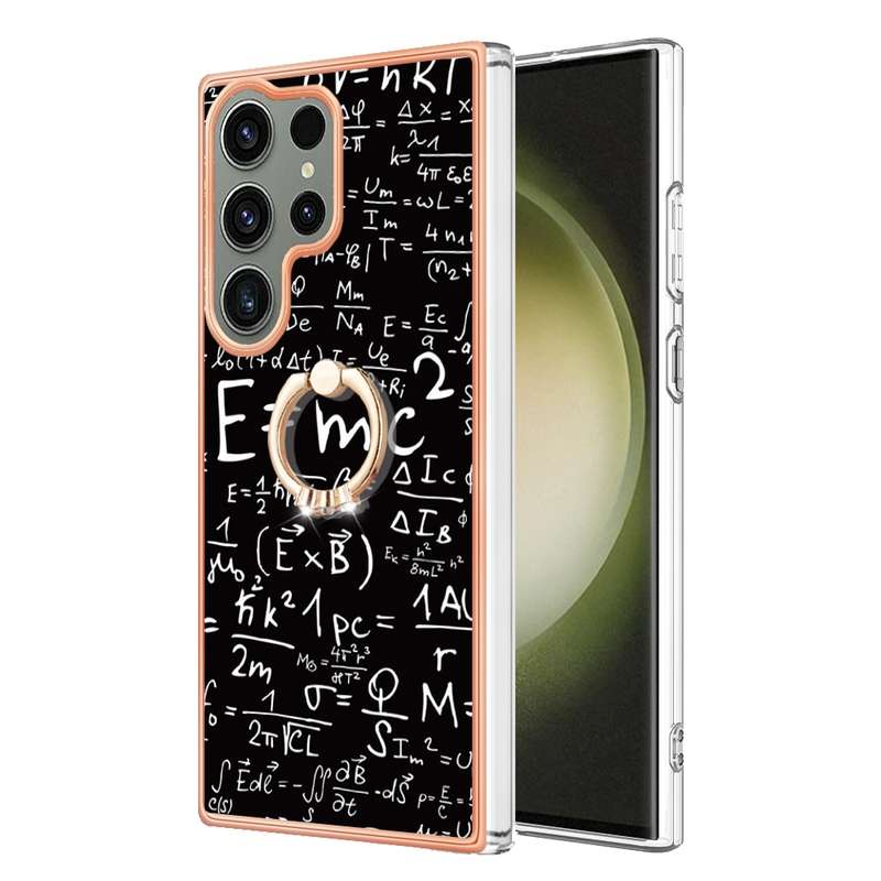 For Samsung Galaxy S23 Ultra 5G Electroplating Dual-side IMD Phone Case with Ring Holder(Leopard Pri