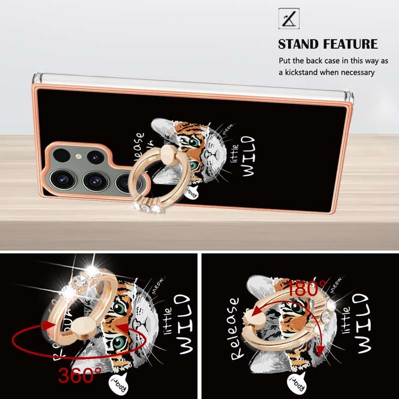 For Samsung Galaxy S23 Ultra 5G Electroplating Dual-side IMD Phone Case with Ring Holder(Leopard Pri