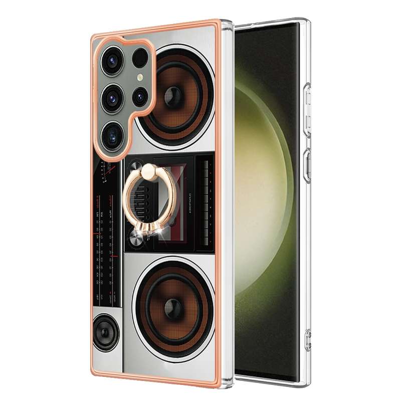 For Samsung Galaxy S23 Ultra 5G Electroplating Dual-side IMD Phone Case with Ring Holder(Leopard Pri