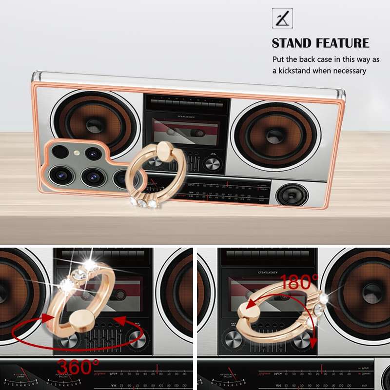 For Samsung Galaxy S23 Ultra 5G Electroplating Dual-side IMD Phone Case with Ring Holder(Leopard Pri