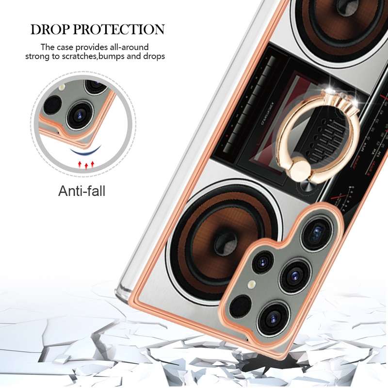 For Samsung Galaxy S23 Ultra 5G Electroplating Dual-side IMD Phone Case with Ring Holder(Leopard Pri