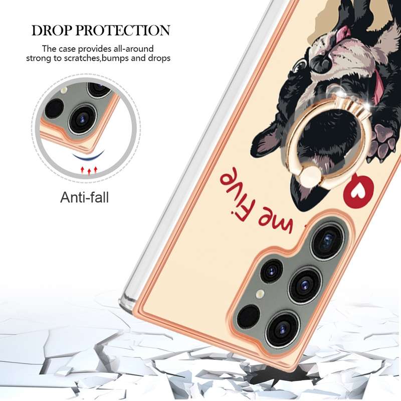 For Samsung Galaxy S23 Ultra 5G Electroplating Dual-side IMD Phone Case with Ring Holder(Leopard Pri