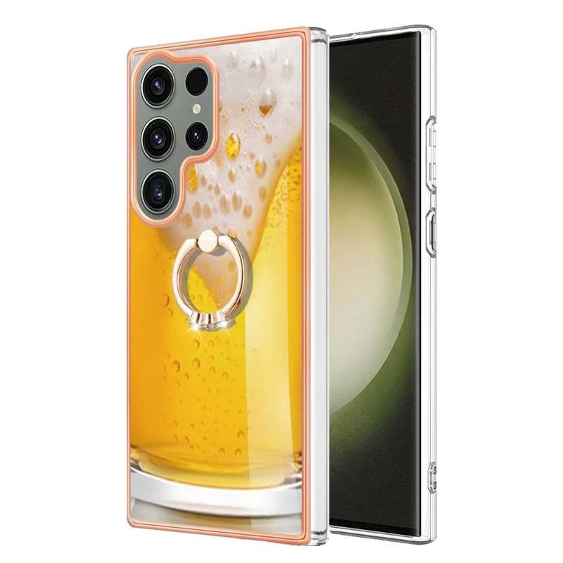 For Samsung Galaxy S23 Ultra 5G Electroplating Dual-side IMD Phone Case with Ring Holder(Leopard Pri