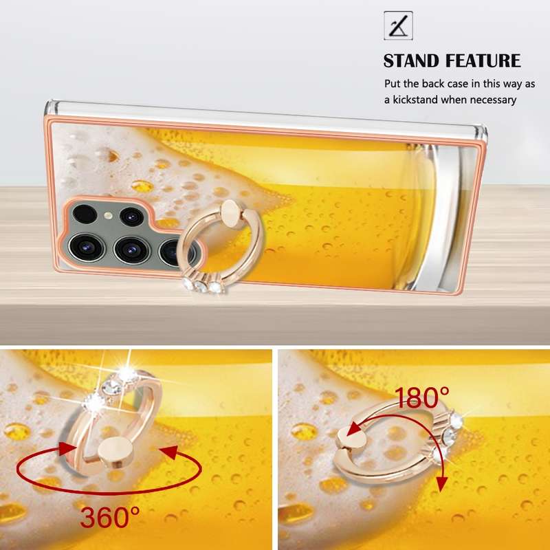 For Samsung Galaxy S23 Ultra 5G Electroplating Dual-side IMD Phone Case with Ring Holder(Leopard Pri