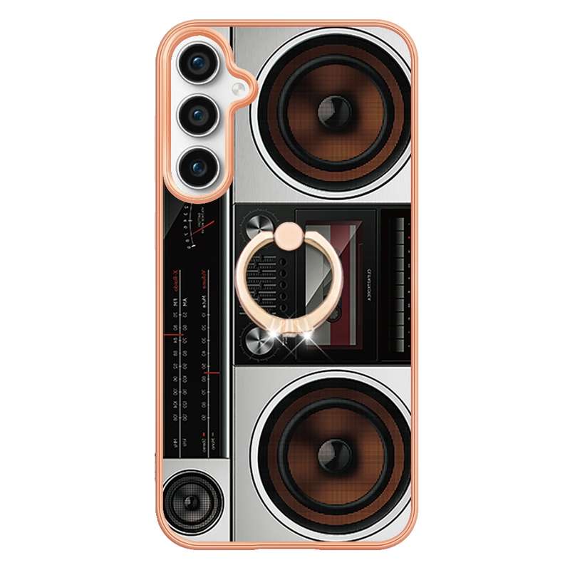 For Samsung Galaxy S23 FE 5G Electroplating Dual-side IMD Phone Case with Ring Holder(Retro Radio)