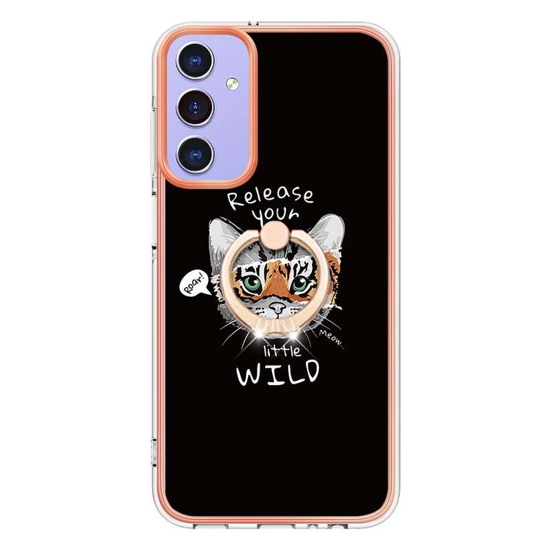 For Samsung Galaxy A15 5G Electroplating Dual-side IMD Phone Case with Ring Holder(Smile)