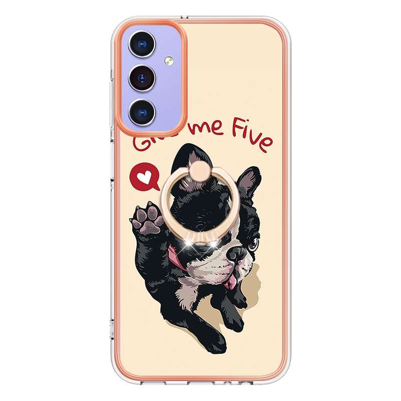 For Samsung Galaxy A15 5G Electroplating Dual-side IMD Phone Case with Ring Holder(Smile)