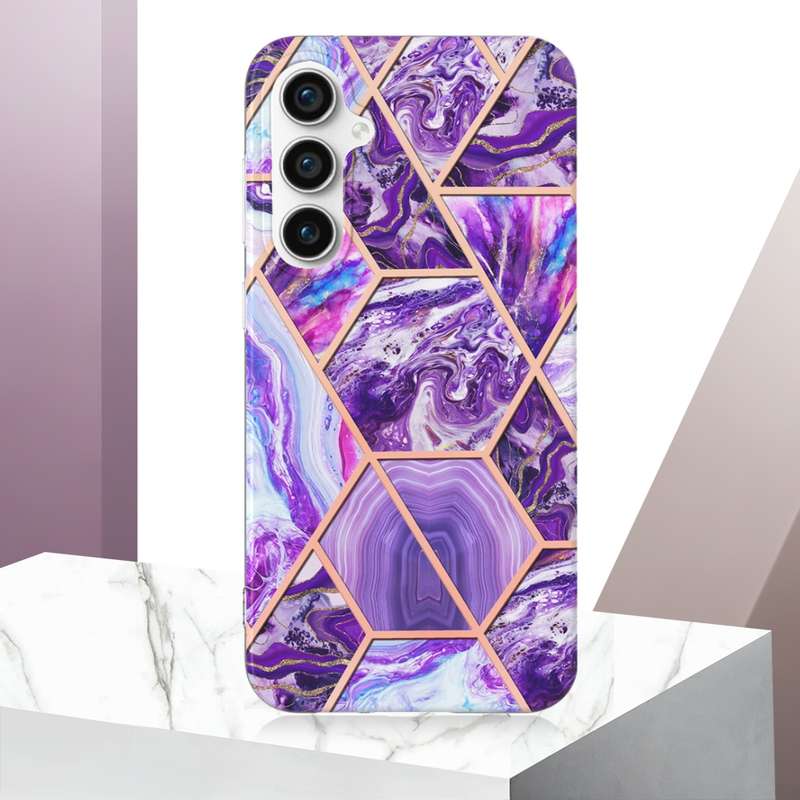 For Samsung Galaxy S23 FE 5G Electroplating Splicing Marble TPU Phone Case(Blue)