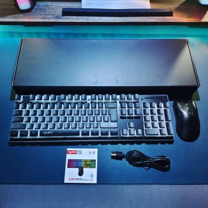 HXSJ L96 2.4G Wireless RGB Backlit Keyboard and Mouse Set 104 Pudding Key Caps + 4800DPI Mouse(White