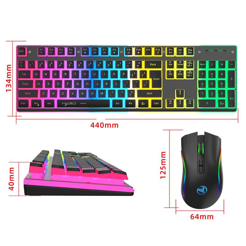 HXSJ L96 2.4G Wireless RGB Backlit Keyboard and Mouse Set 104 Pudding Key Caps + 4800DPI Mouse(White