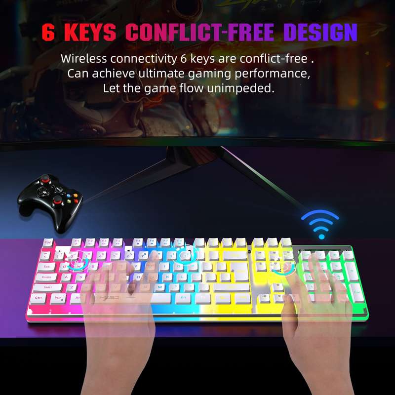 HXSJ L96 2.4G Wireless RGB Backlit Keyboard and Mouse Set 104 Pudding Key Caps + 4800DPI Mouse(White