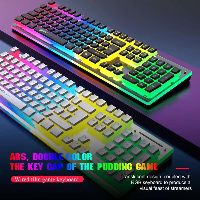 HXSJ L96 2.4G Wireless RGB Backlit Keyboard and Mouse Set 104 Pudding Key Caps + 4800DPI Mouse(White