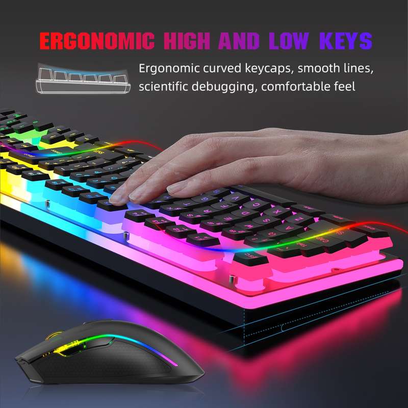 HXSJ L96 2.4G Wireless RGB Backlit Keyboard and Mouse Set 104 Pudding Key Caps + 4800DPI Mouse(White