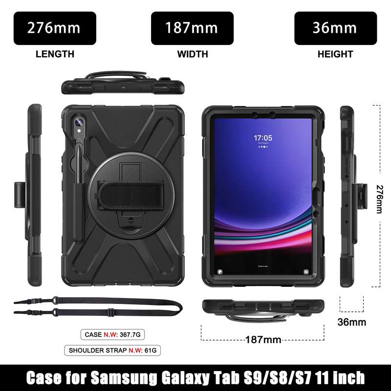 For Galaxy Tab S10 FE / S9 FE / S9 / S8 / S7 Rotary Handle Grab TPU + PC Tablet Case(Black)