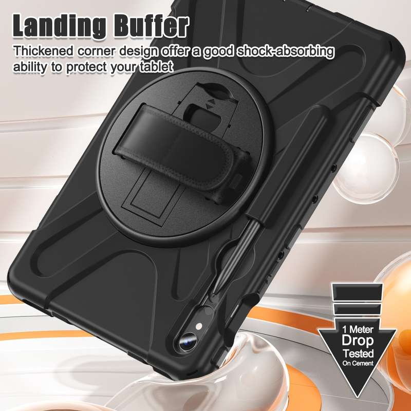 For Galaxy Tab S10 FE / S9 FE / S9 / S8 / S7 Rotary Handle Grab TPU + PC Tablet Case(Black)
