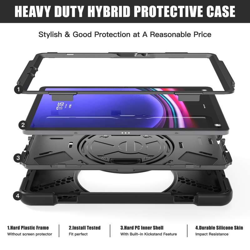 For Galaxy Tab S10 FE / S9 FE / S9 / S8 / S7 Rotary Handle Grab TPU + PC Tablet Case(Black)
