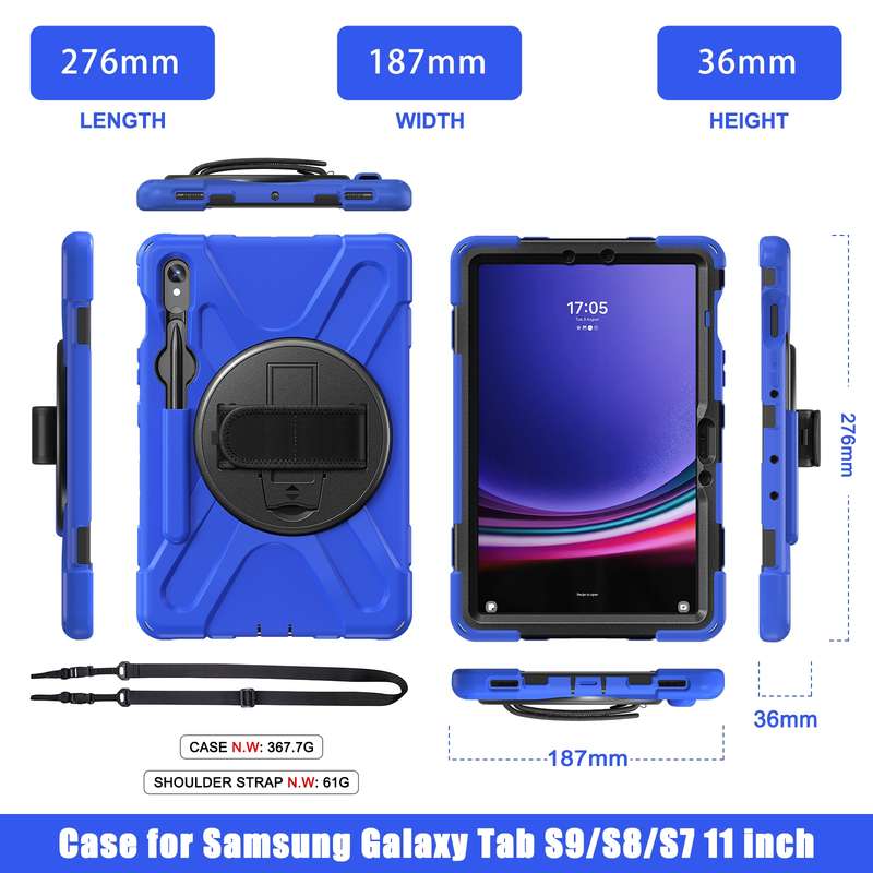 For Galaxy Tab S10 FE / S9 FE / S9 / S8 / S7 Rotary Handle Grab TPU + PC Tablet Case(Black)