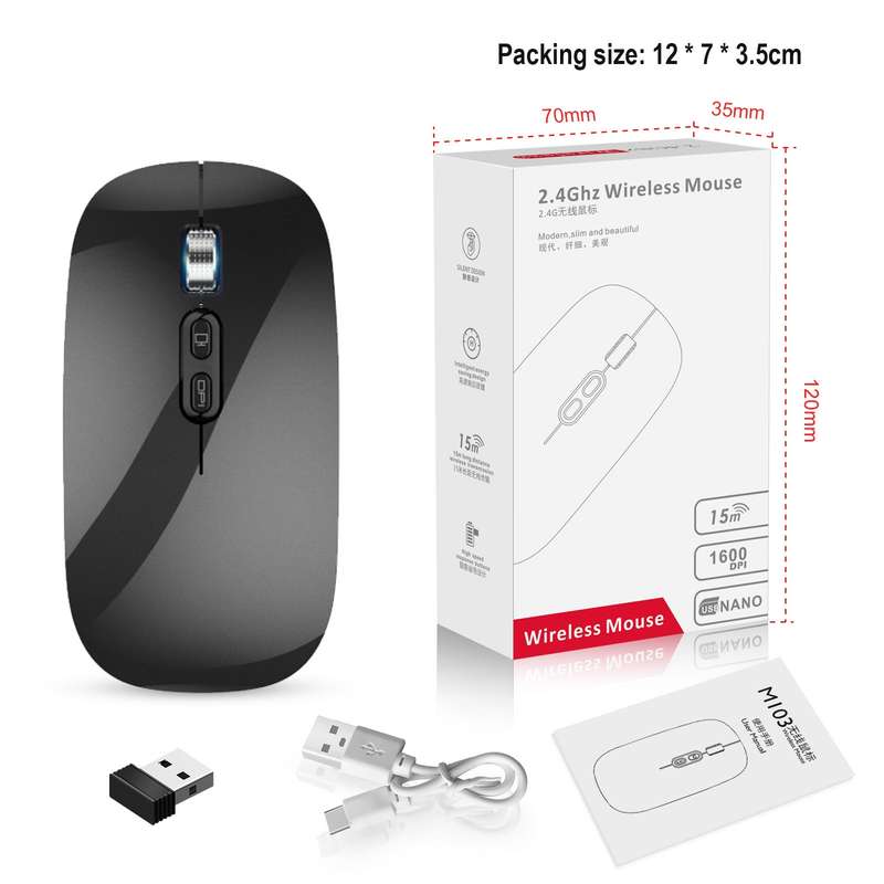 HXSJ M103 1600DPI UV 2.4GHz Wireless Rechargeable Mouse(Black)