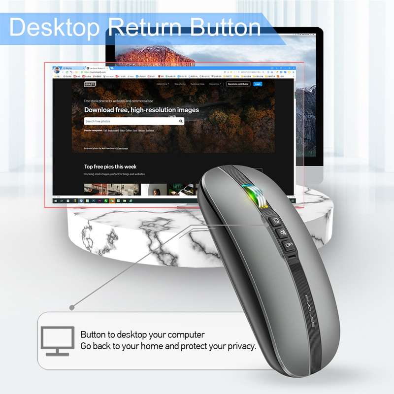 HXSJ M113 2400DPI Dual Mode 2.4GHz + Bluetooth 5.1 Wireless Mouse(Metallic Grey)