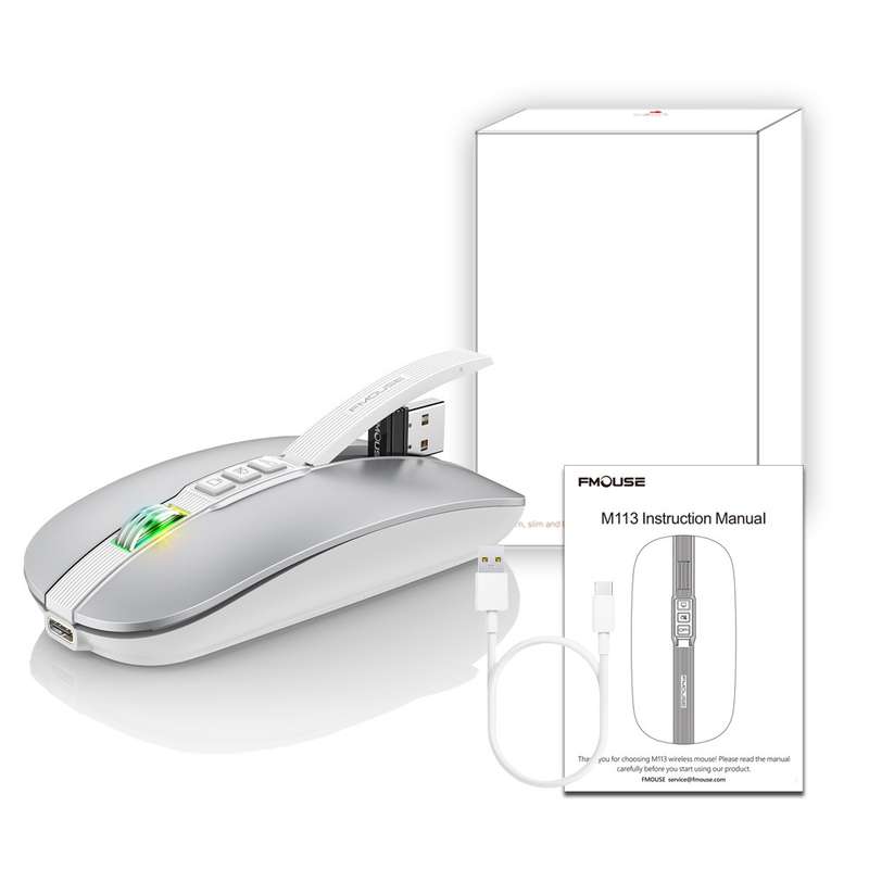 HXSJ M113 2400DPI Dual Mode 2.4GHz + Bluetooth 5.1 Wireless Mouse(Metallic Grey)